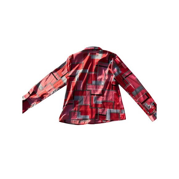 Rafael Women’s Button-Down Shirt Red Geometric Print Size 14 Polyester Blend Pre - Picture 2 of 7